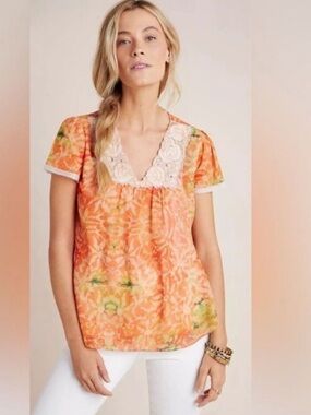 Anthropologie Kavita Bhartia NWT Embroidered Printed Top